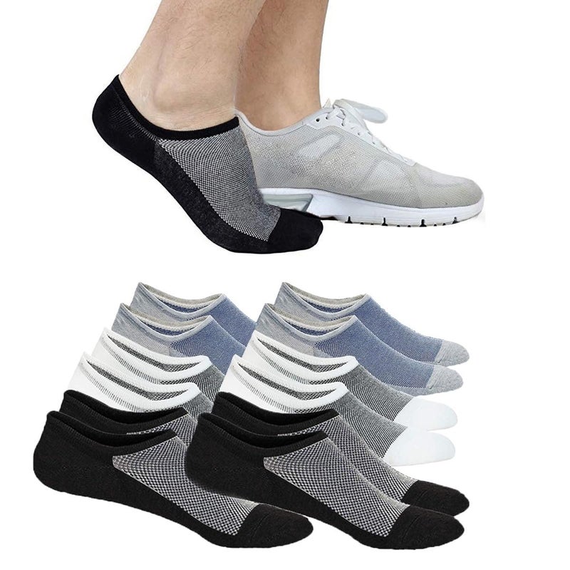Faustine No Show Socks Ankle Low Cut Socks for Mens, Non Slip, 8 Pairs (16 Pairs (8Black+8Grey), S/M(US Men shoes size 6-10/Women size 8-12)) - Image 1